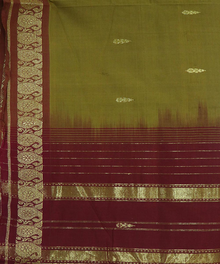Khaki green handloom cotton bandar saree