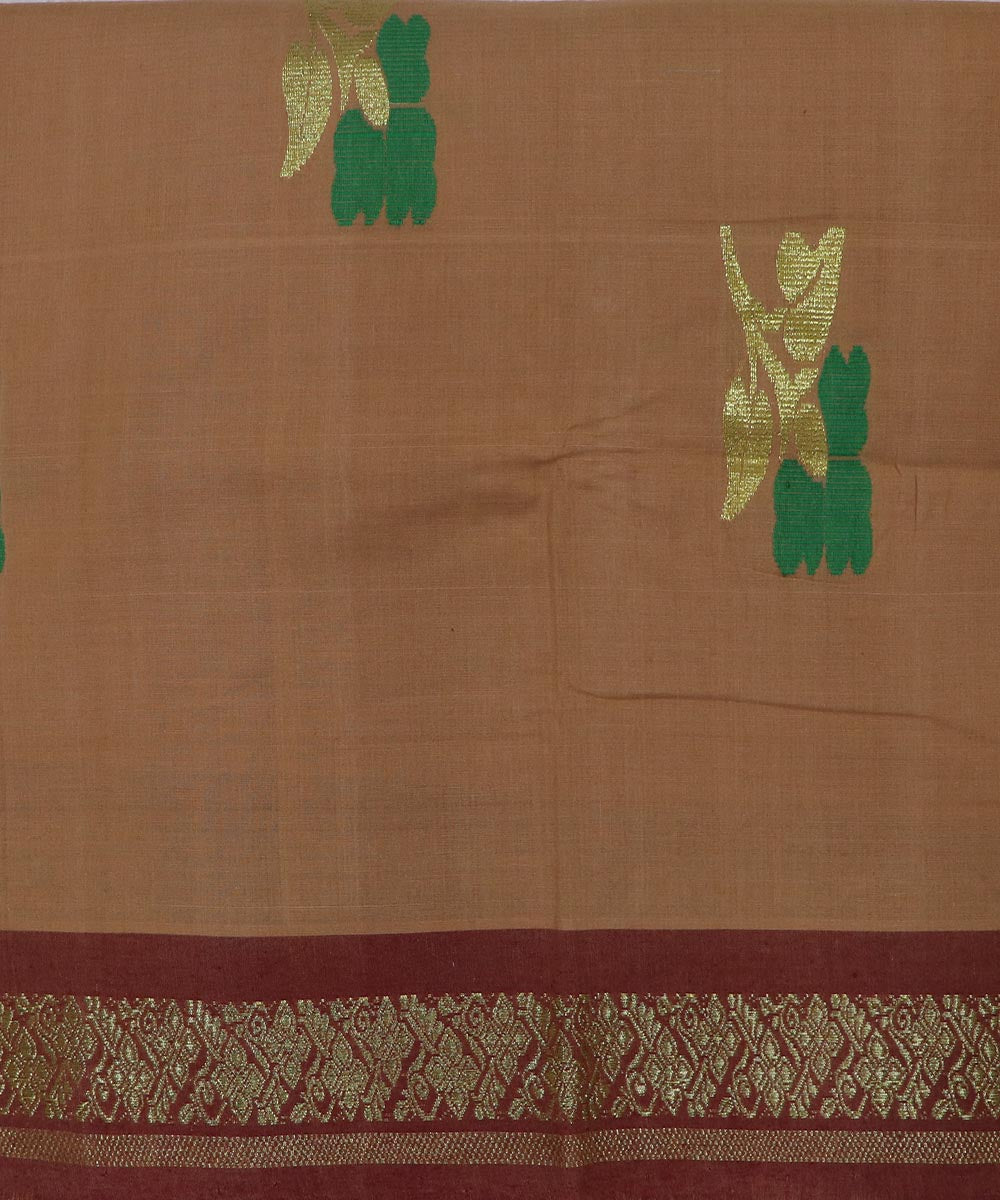 Brown handloom cotton bandar saree