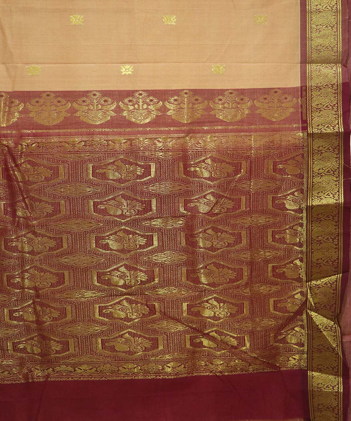 Light brown handloom cotton bandar saree