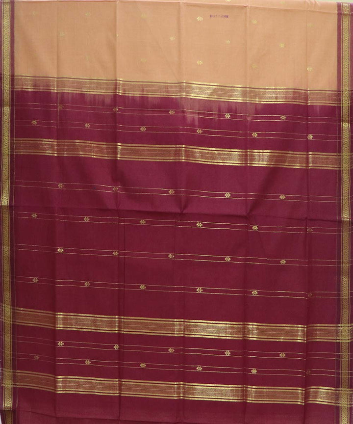 Light brown maroon handloom cotton bandar saree
