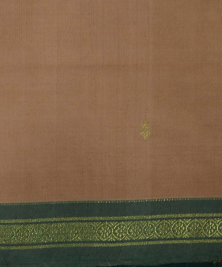 Light brown green handloom cotton bandar saree