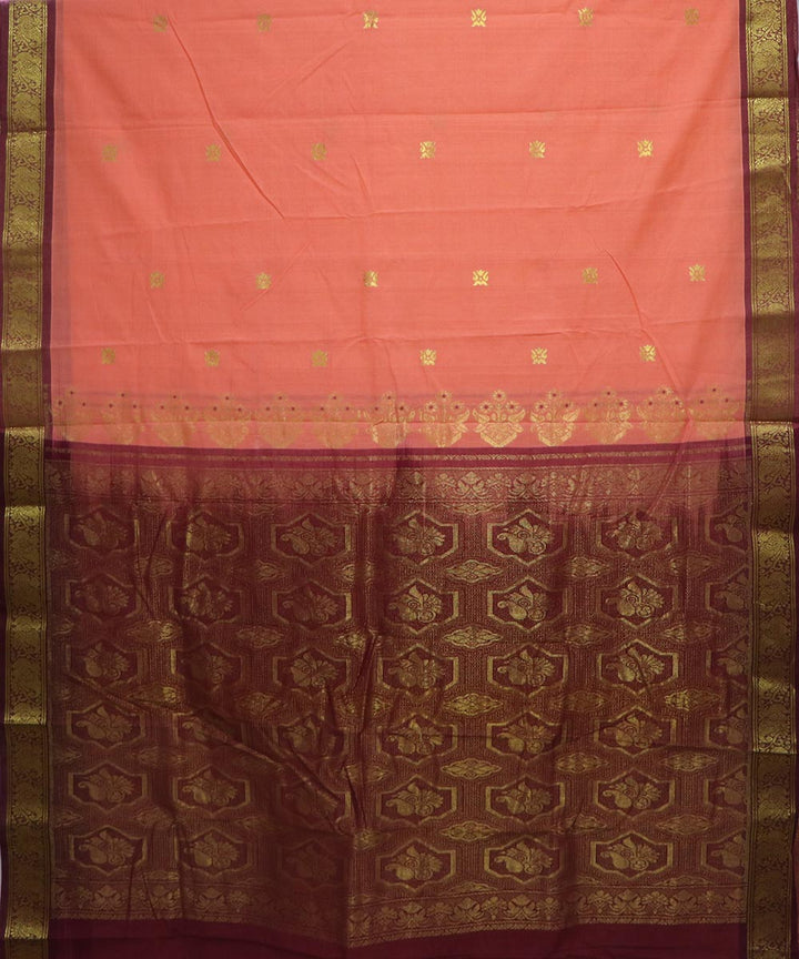 Light pink handloom cotton bandar saree