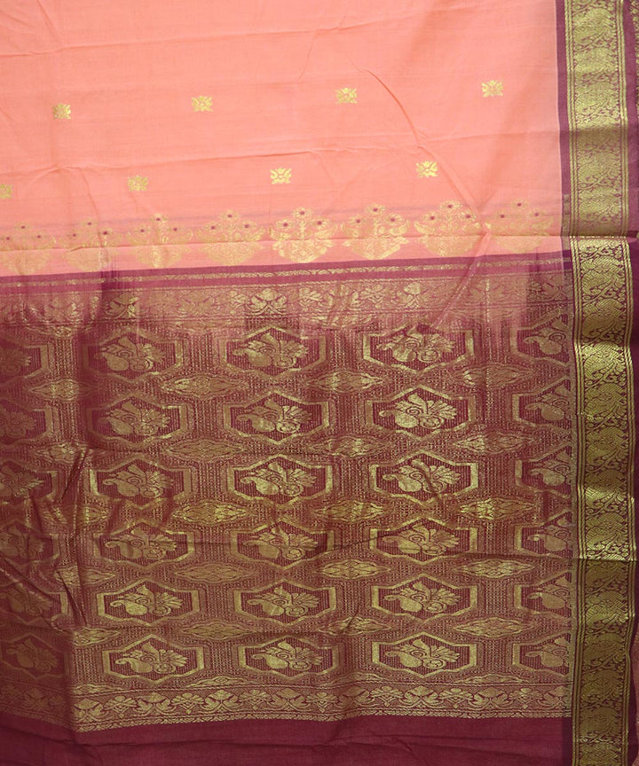Light pink handloom cotton bandar saree