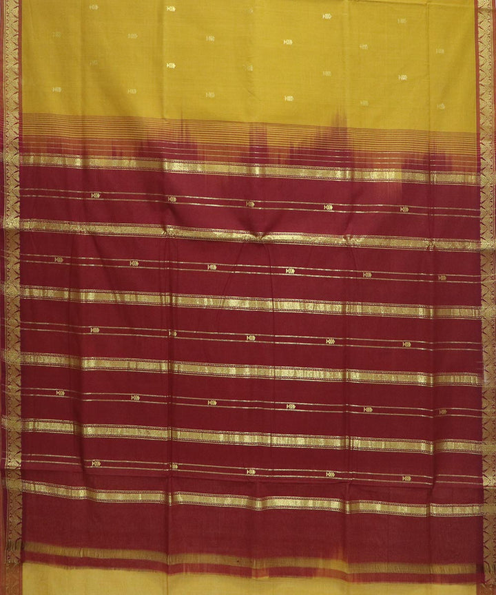 Yellow green with red handloom cotton bandar saree