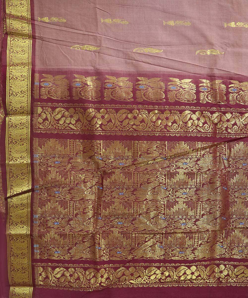 Onion pink handloom cotton bandar saree