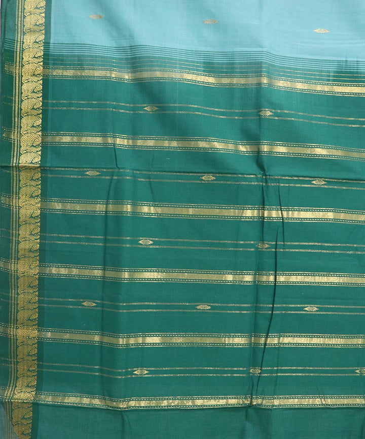 Sky blue and green handloom cotton bandar saree