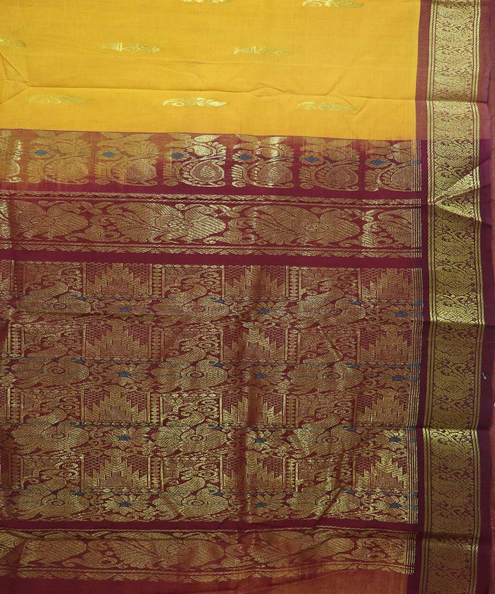 Yellow handloom cotton bandar saree