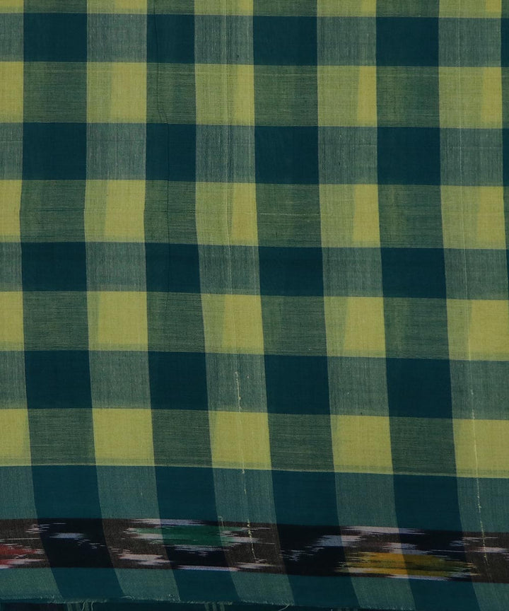 Blue yellow checks handloom cotton bandar saree