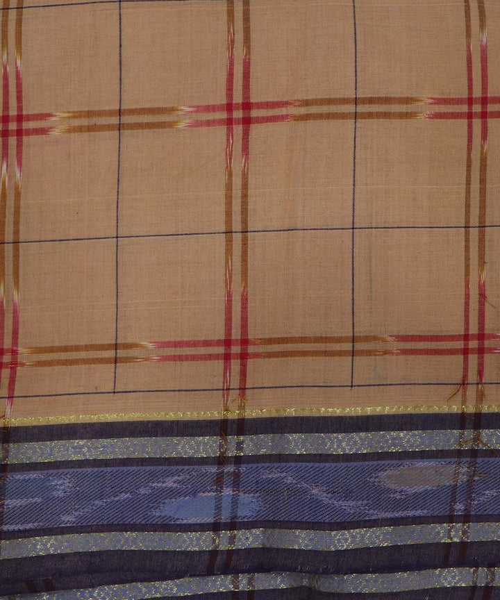 Light brown checks handloom cotton bandar saree