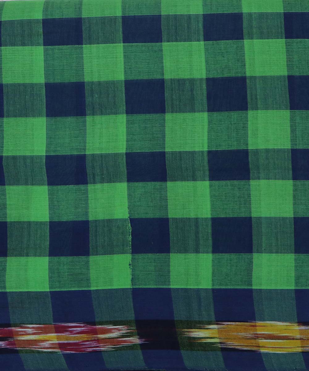 Yellow cyan checks handloom cotton bandar saree