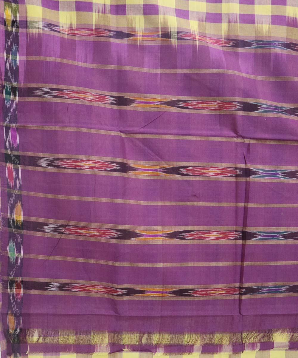 Purple yellow checks handloom cotton bandar saree