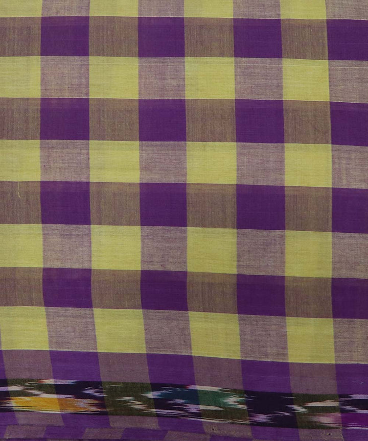 Purple yellow checks handloom cotton bandar saree