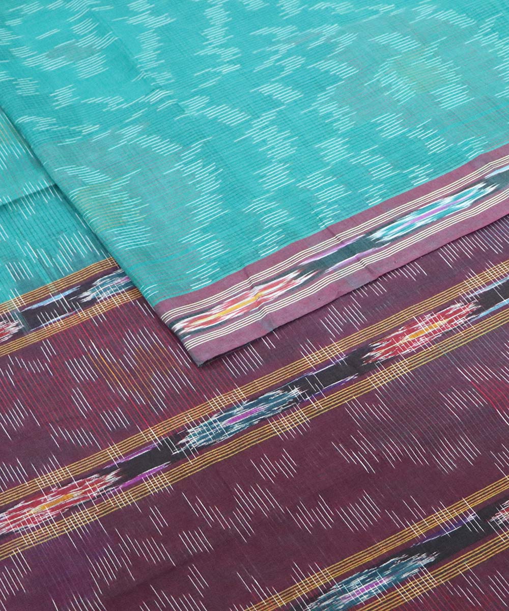 Sea green handloom cotton bandar saree