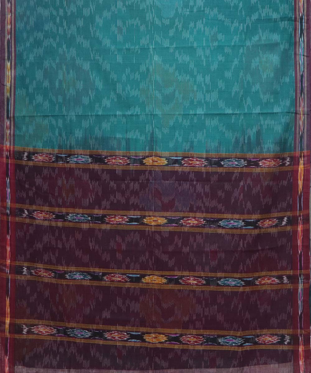Sea green handloom cotton bandar saree