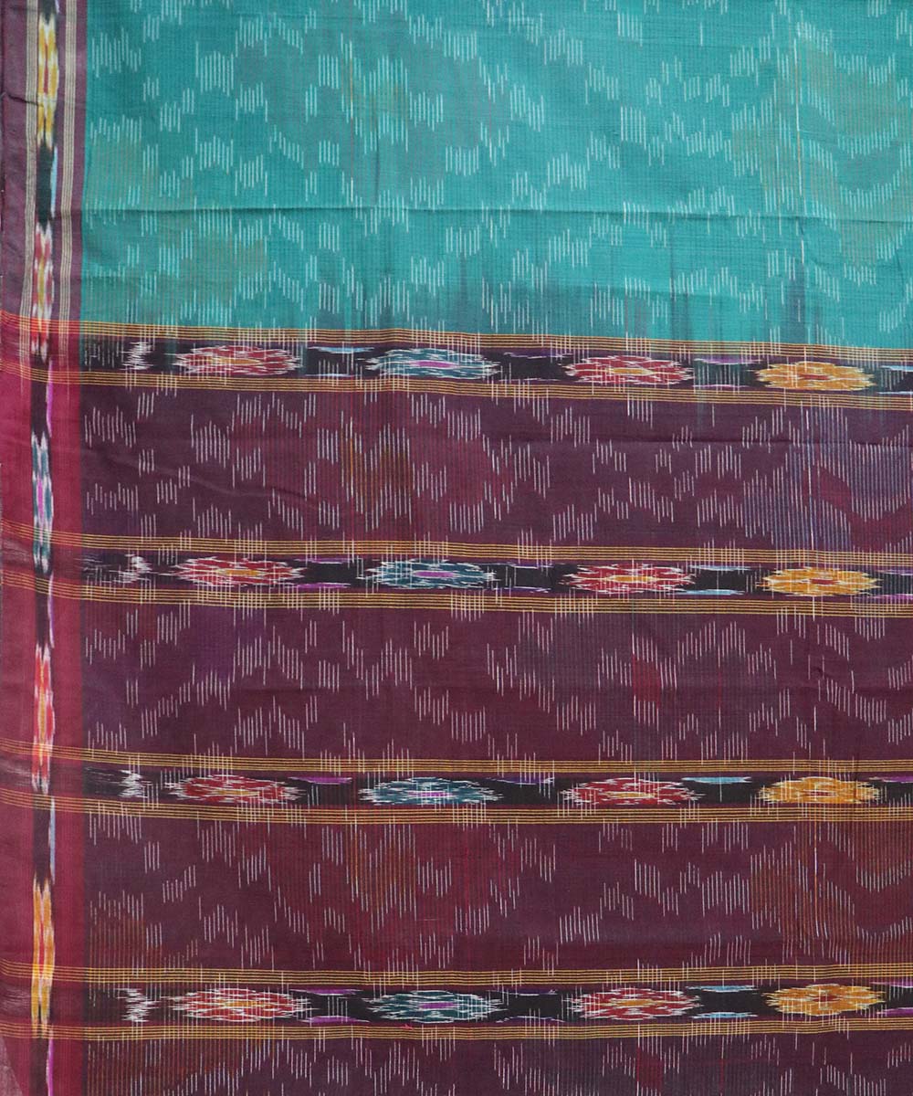 Sea green handloom cotton bandar saree