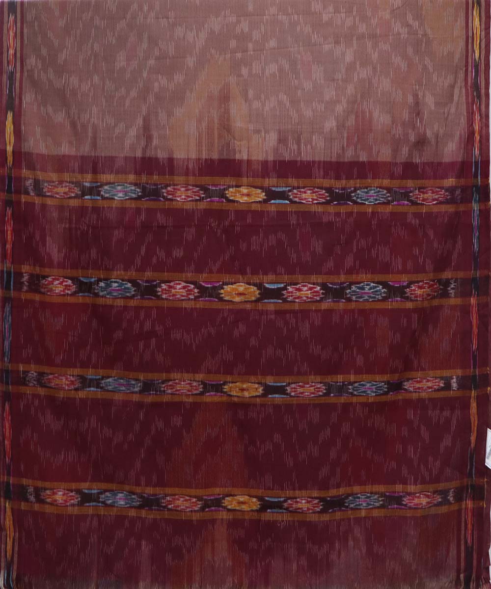 Brown and maroon handloom cotton bandar saree