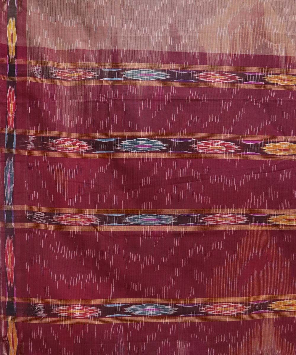 Brown and maroon handloom cotton bandar saree