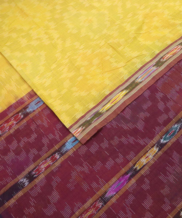 Yellow handloom cotton with tie dye pallu bandar saree
