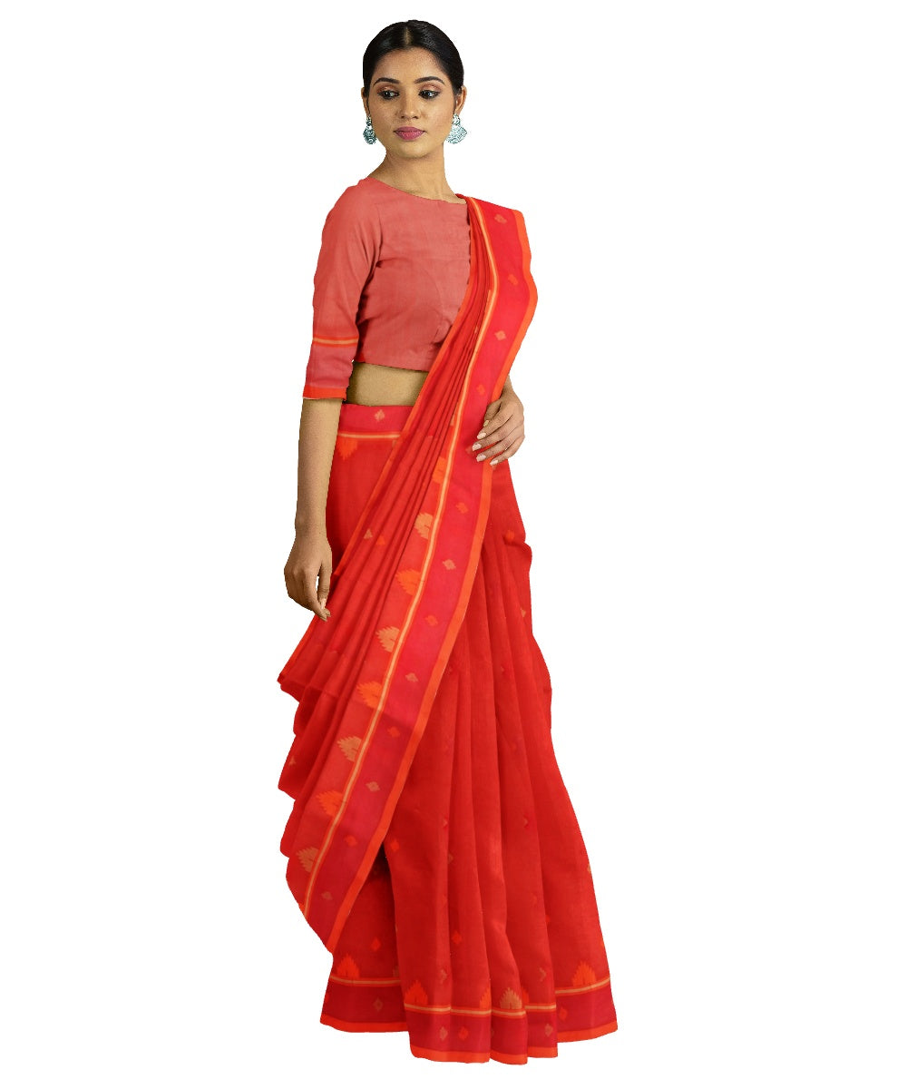 Tantuja red handloom cotton jamdani saree