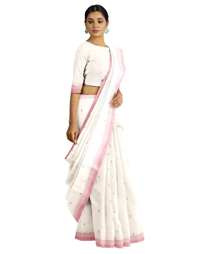 Tantuja white and mauve handloom cotton jamdani saree