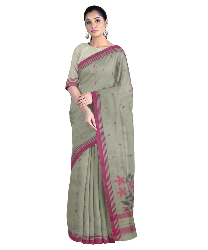 Tantuja grey brown handloom cotton jamdani saree