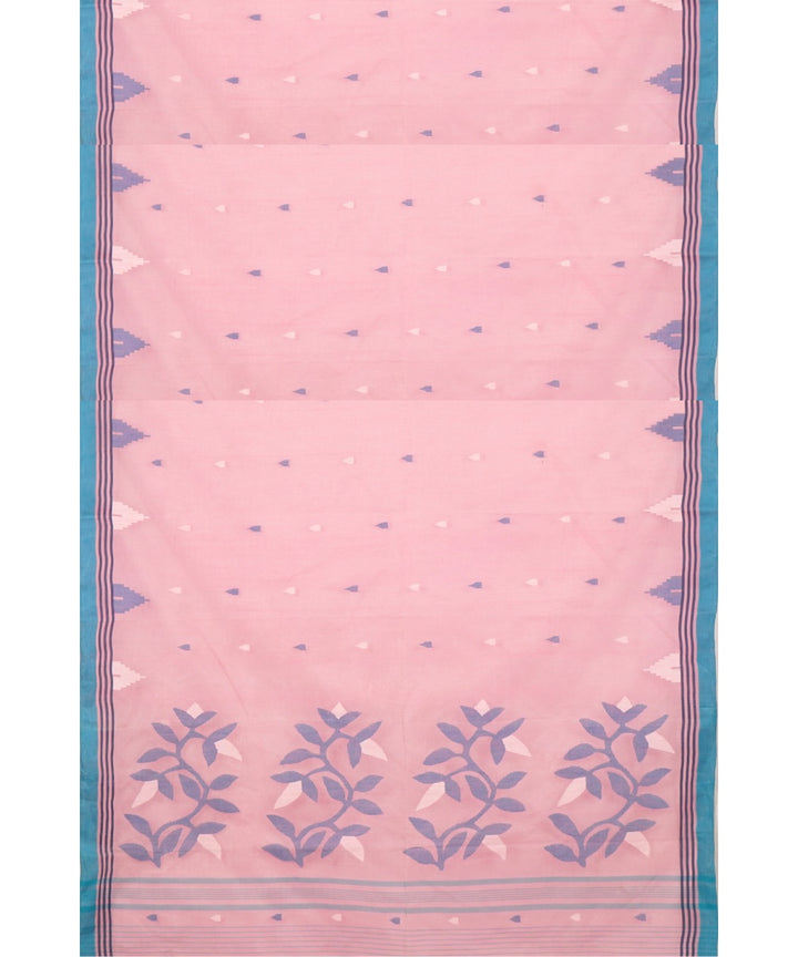 Tantuja pink blue handloom cotton silk jamdani saree
