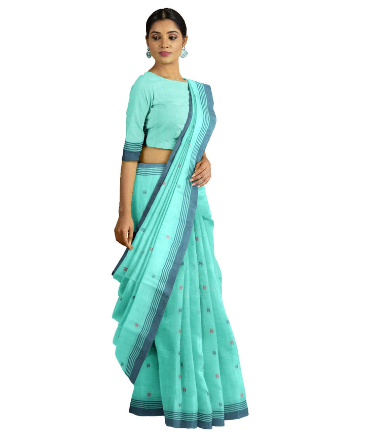 Tantuja cyan blue handloom cotton jamdani saree