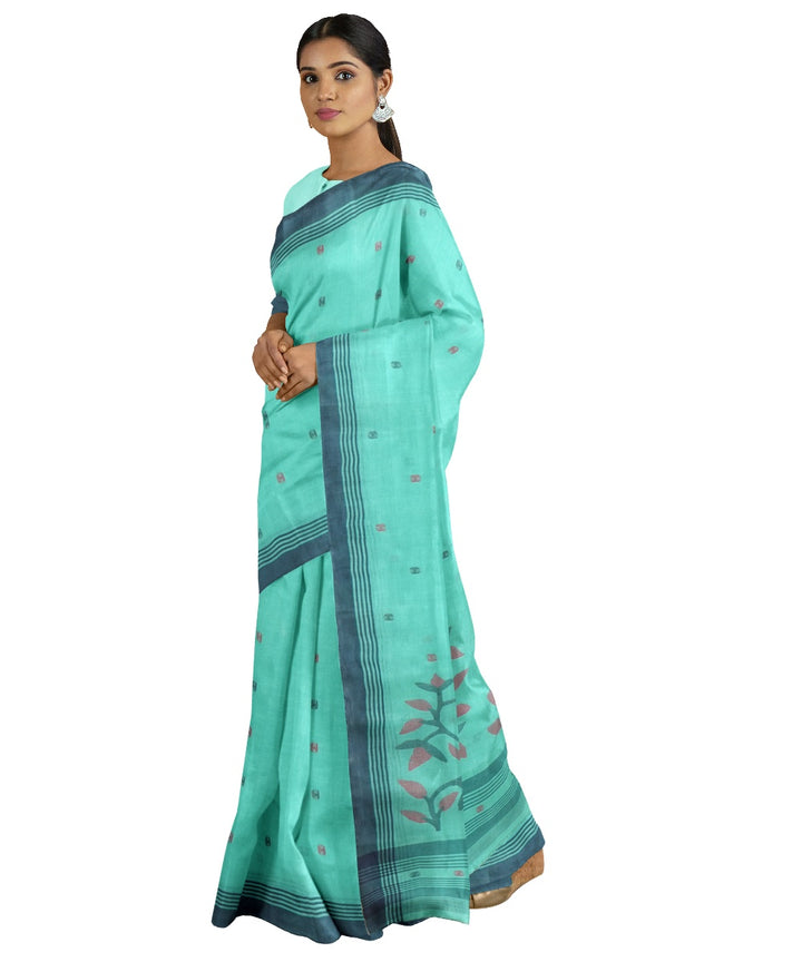 Tantuja cyan blue handloom cotton jamdani saree