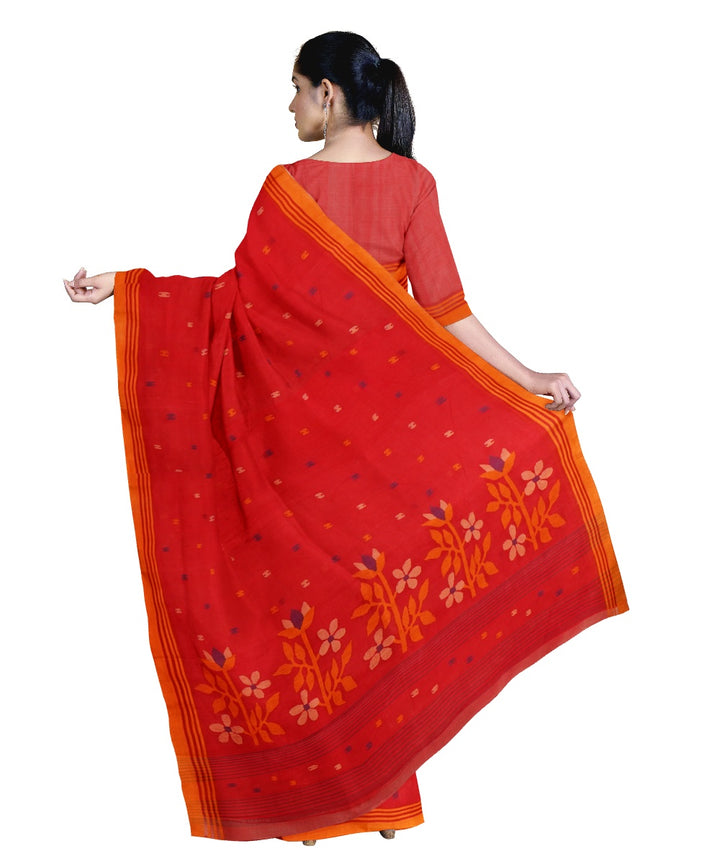 Tantuja red handwoven cotton jamdani saree