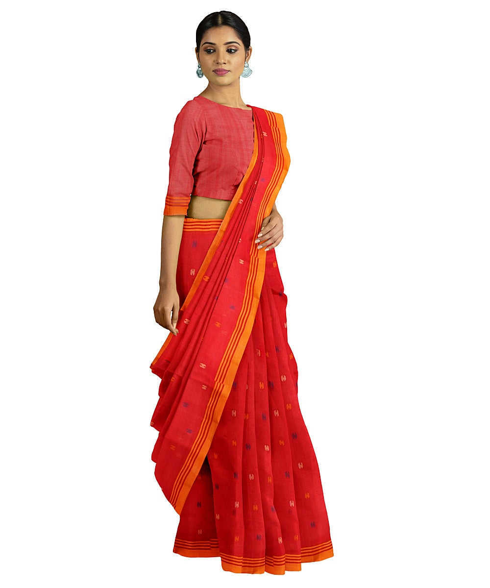 Tantuja red handwoven cotton jamdani saree