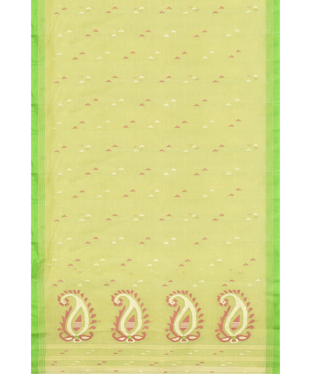 Tantuja olive green handloom cotton jamdani saree