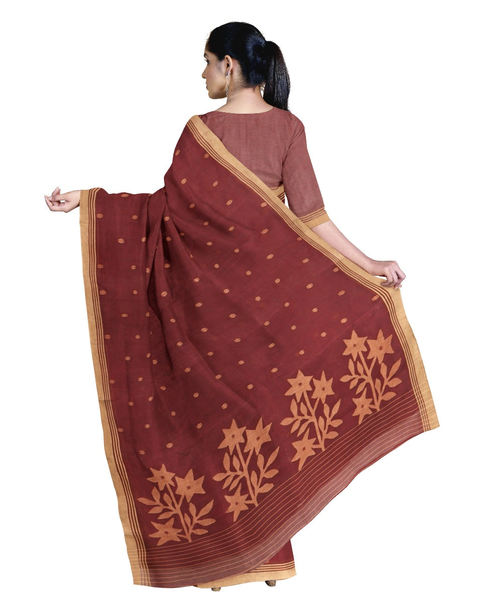 Tantuja maroon handloom cotton jamdani saree