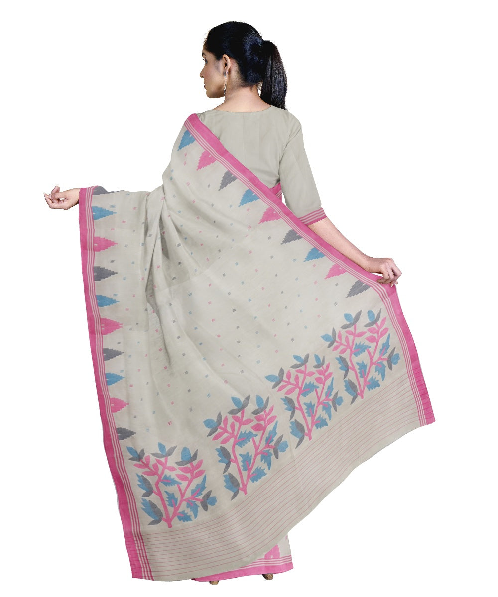Tantuja mauve pink handloom cotton jamdani saree