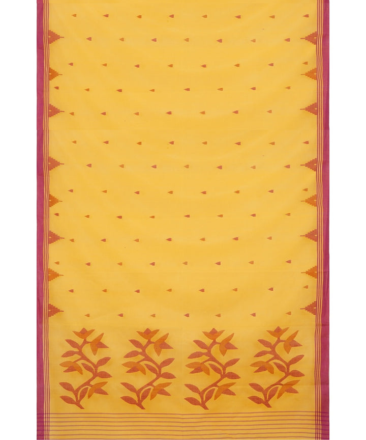 Tantuja yellow handloom cotton jamdani saree