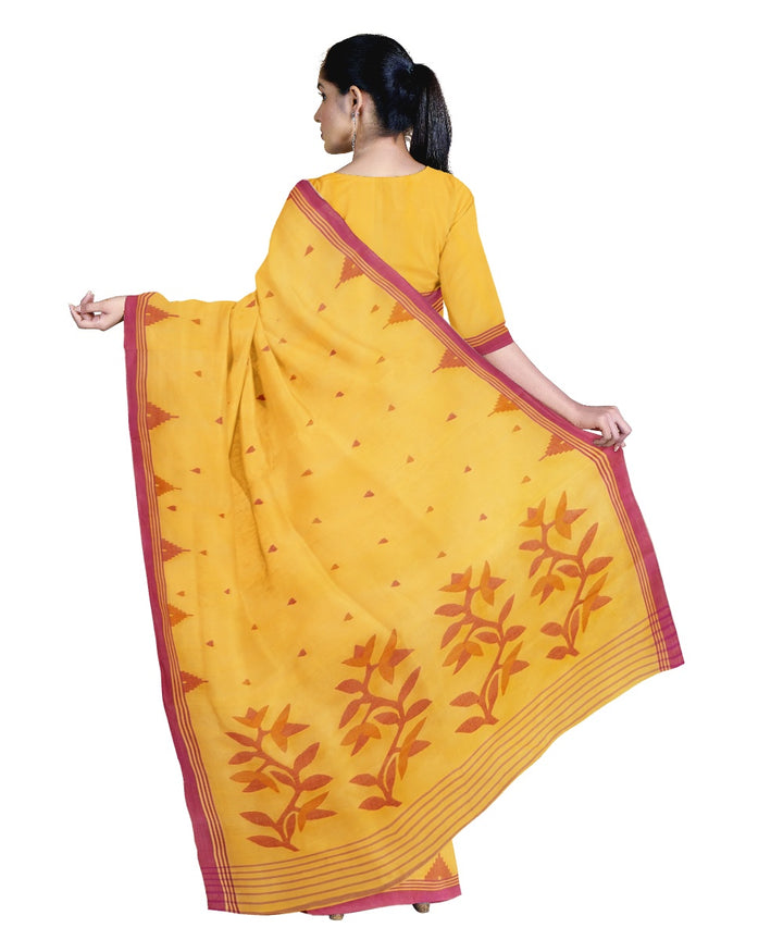 Tantuja yellow handloom cotton jamdani saree