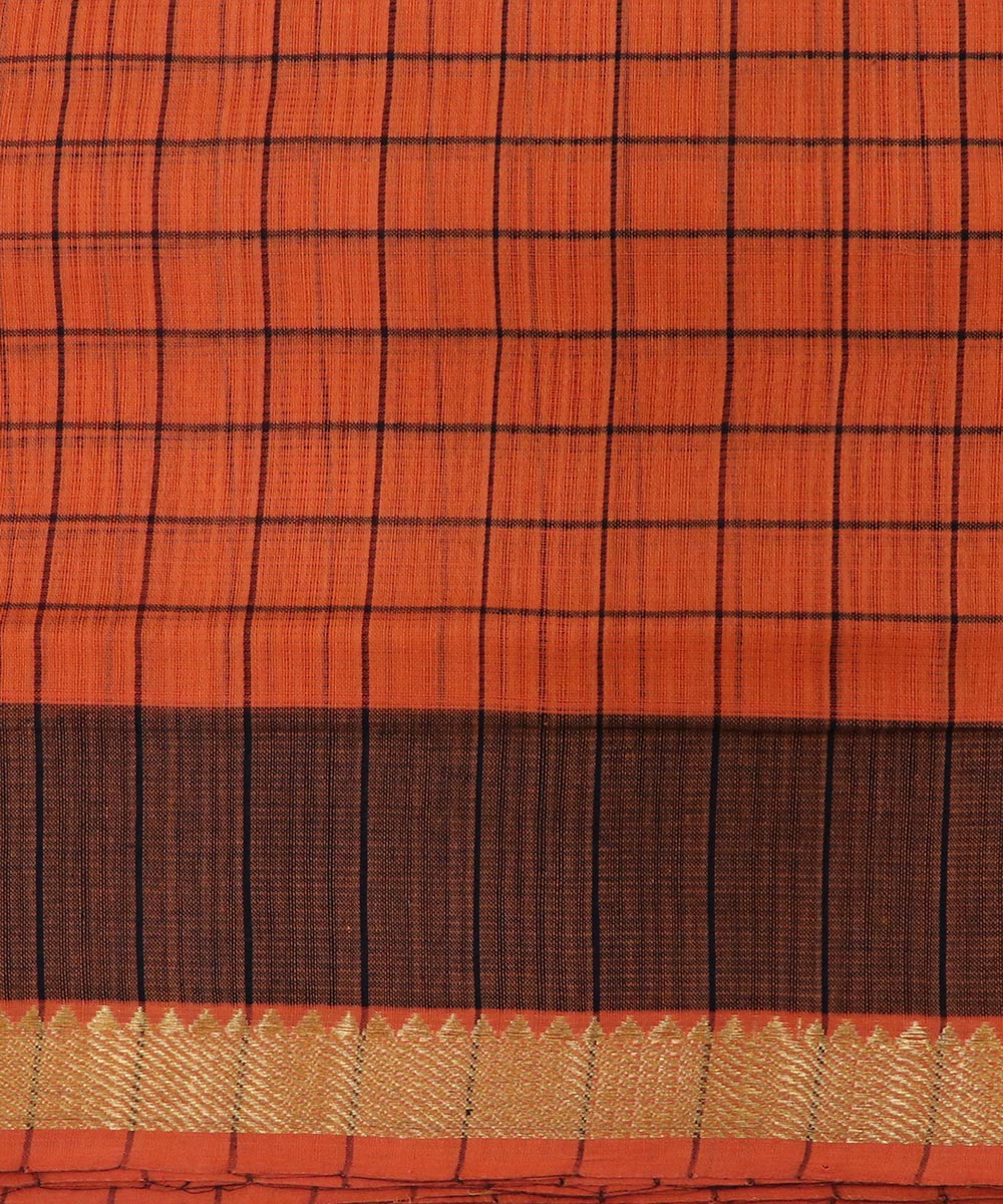 Orange black handloom cotton mangalagiri saree
