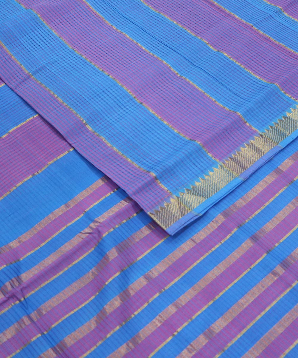 Blue pink handloom cotton mangalagiri saree