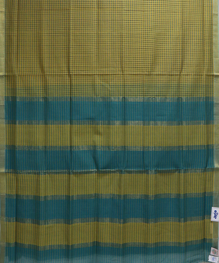 Moss green yellow checks handloom cotton mangalagiri saree