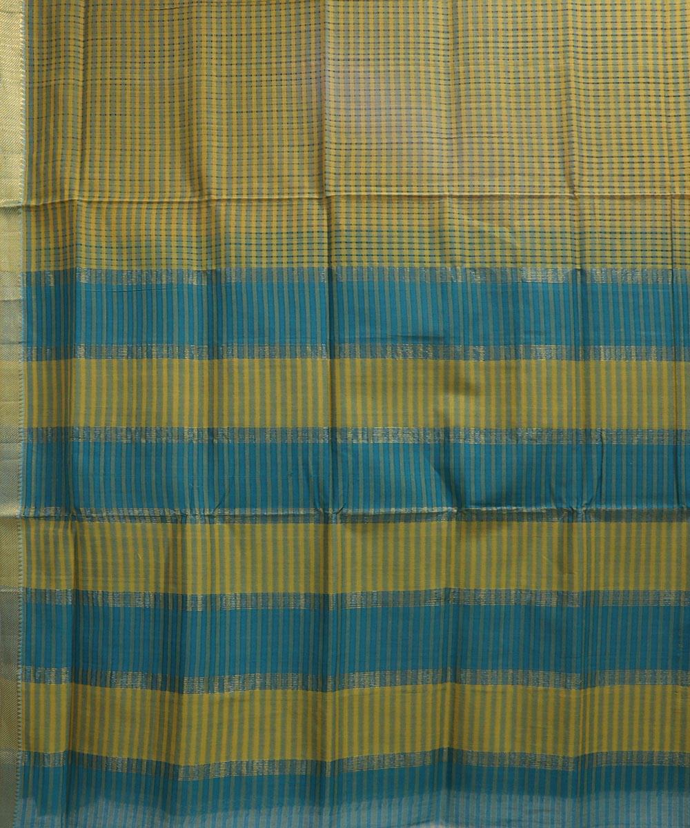 Moss green yellow checks handloom cotton mangalagiri saree