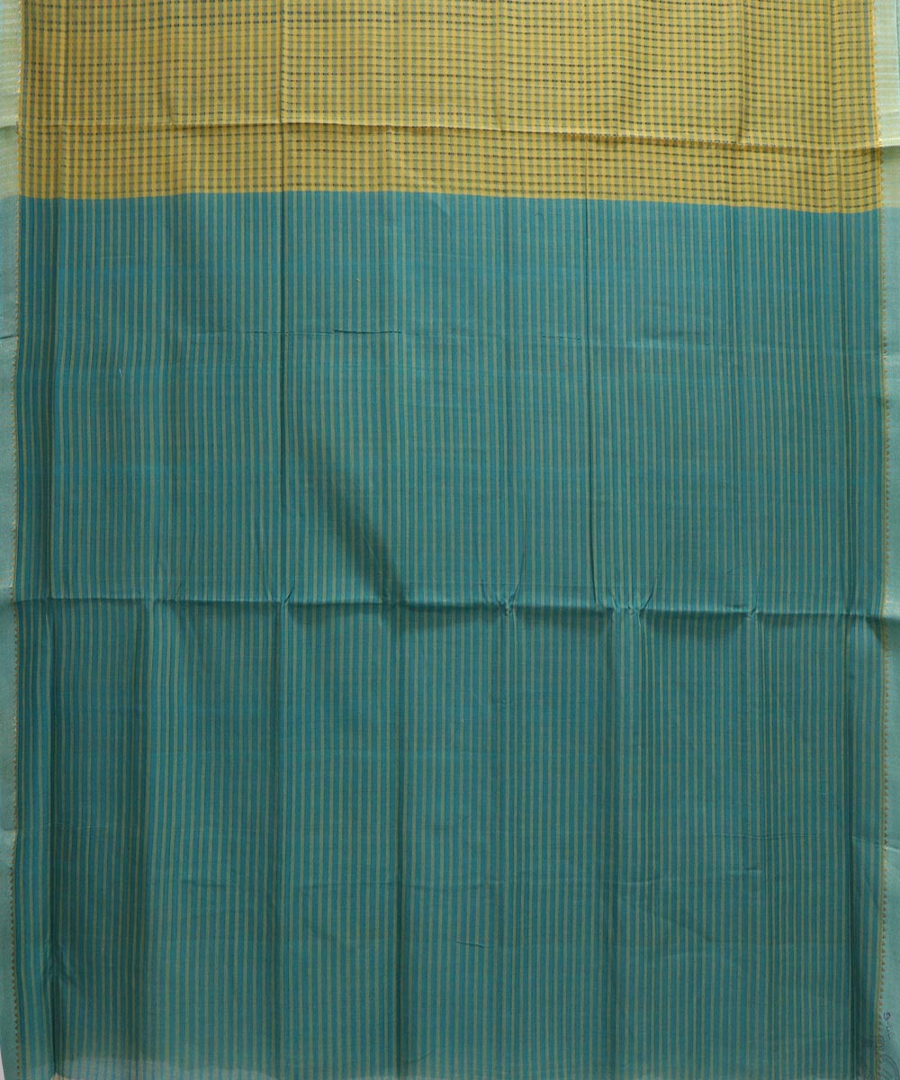 Moss green yellow checks handloom cotton mangalagiri saree