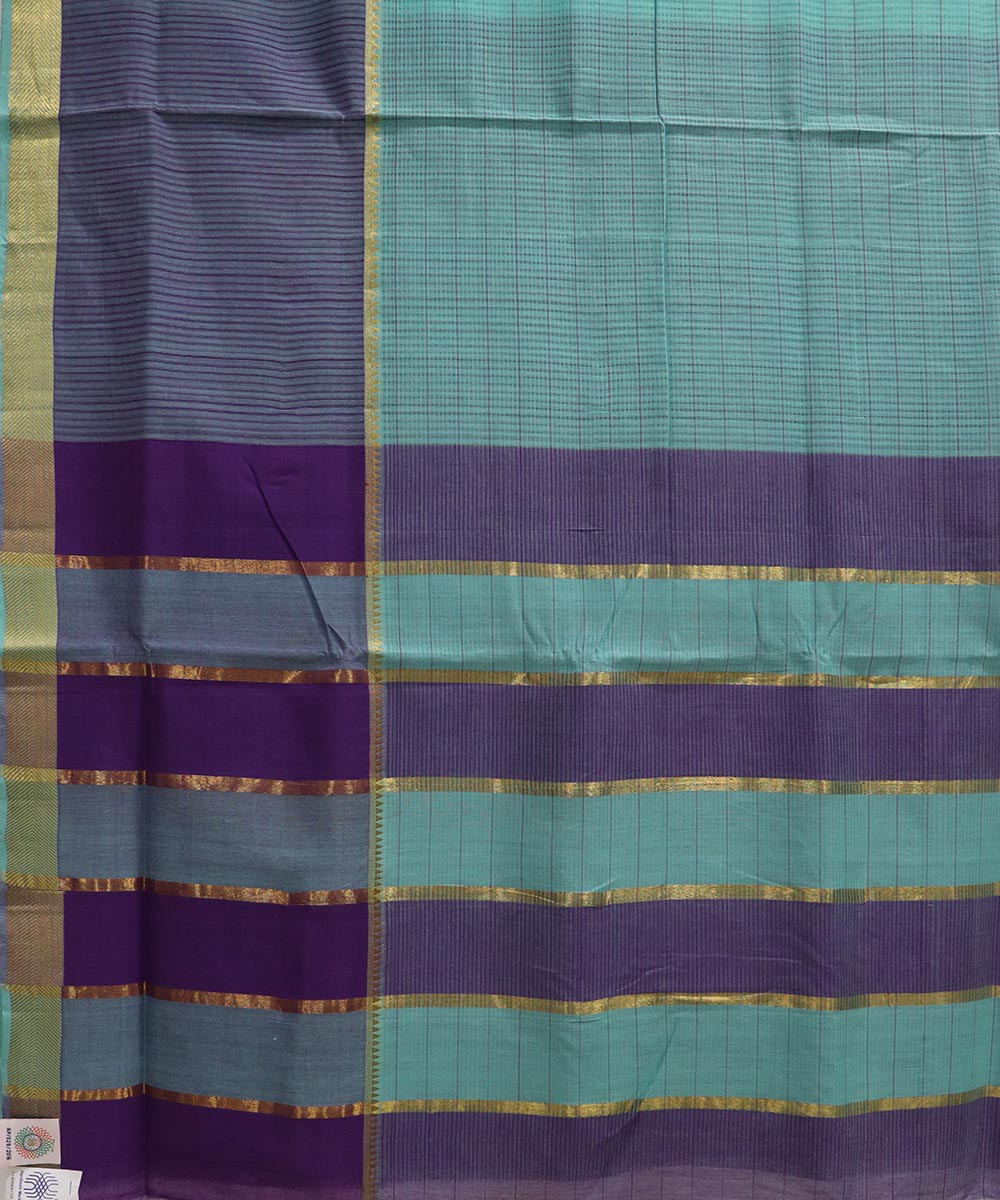 Sea blue purple handloom cotton mangalagiri saree