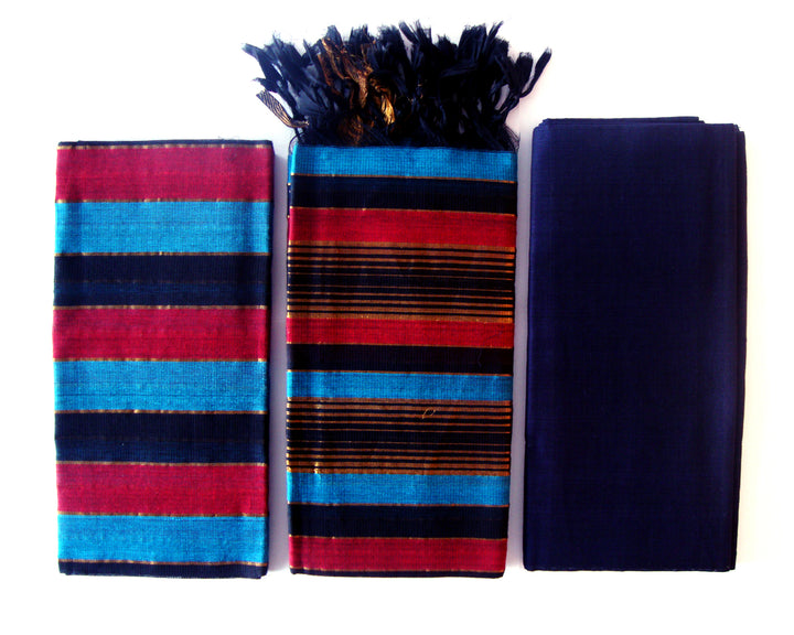 Mangalagiri Punjabi Suits Red, Sky Blue and Black