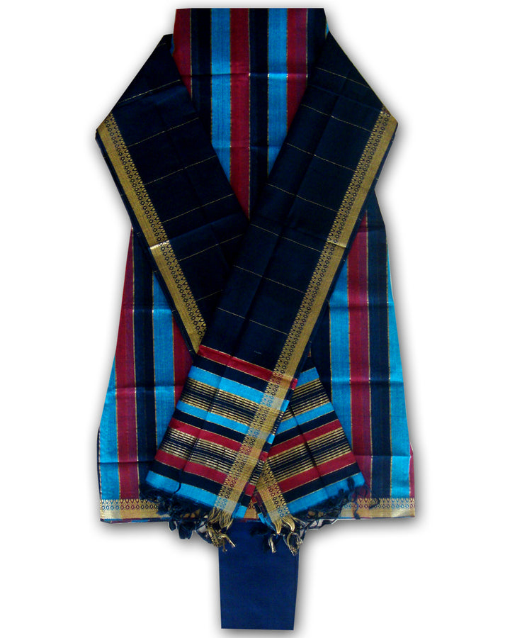 Mangalagiri Punjabi Suits Red, Sky Blue and Black