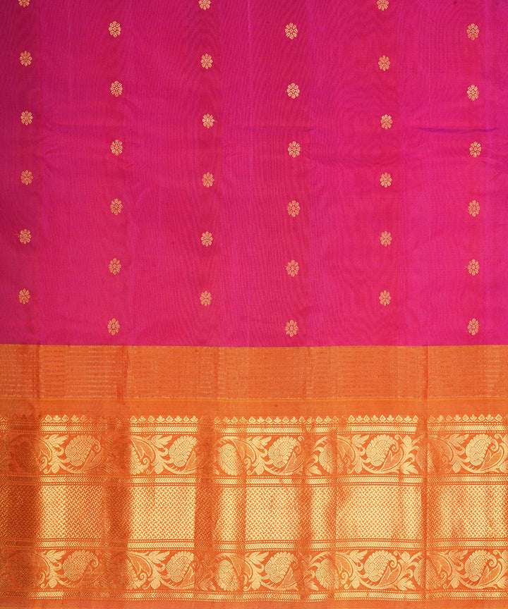 Pink orange silk handwoven gadwal saree