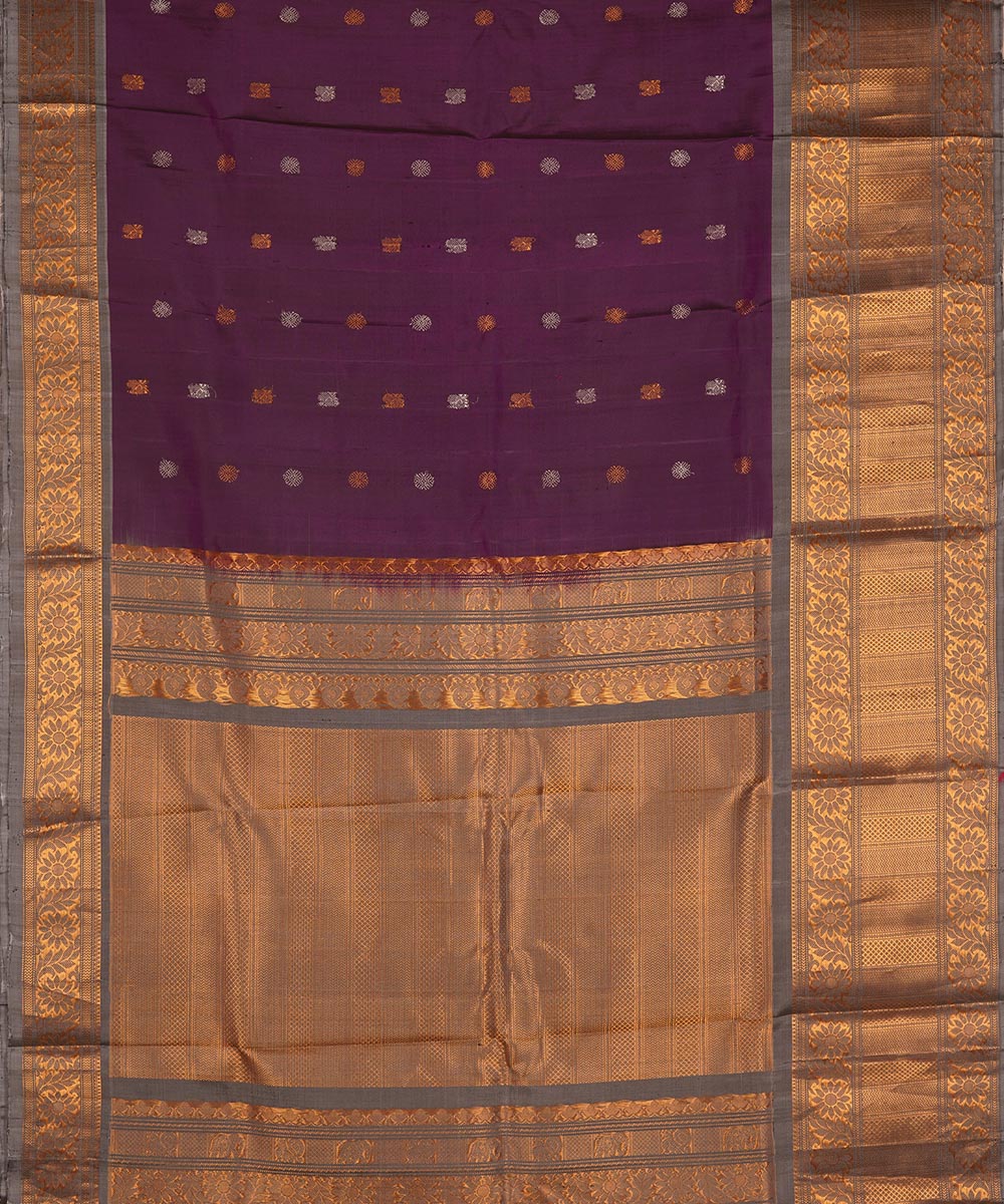 Violet and grey silk handwoven gadwal saree