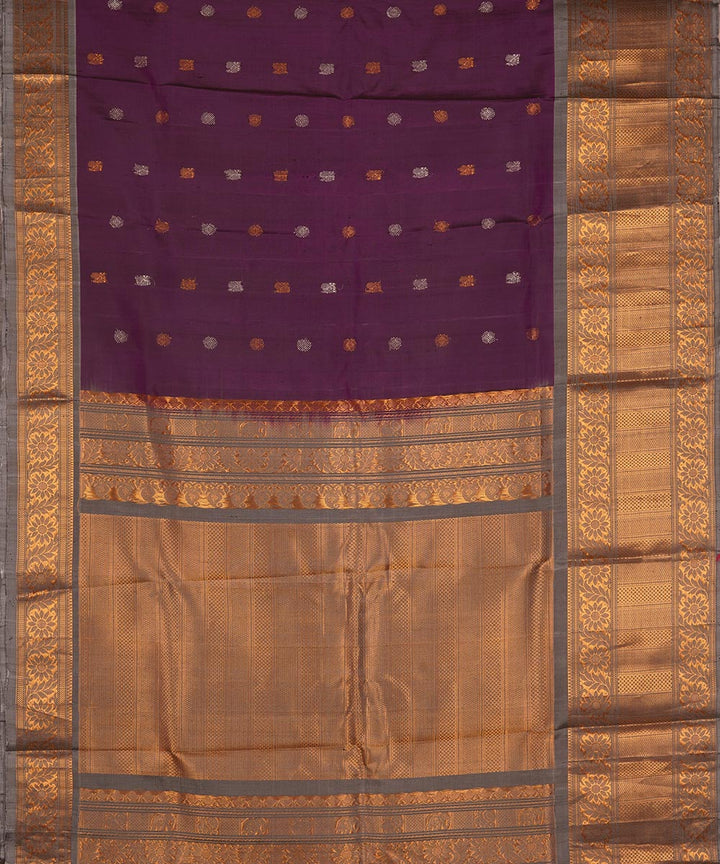 Violet and grey silk handwoven gadwal saree