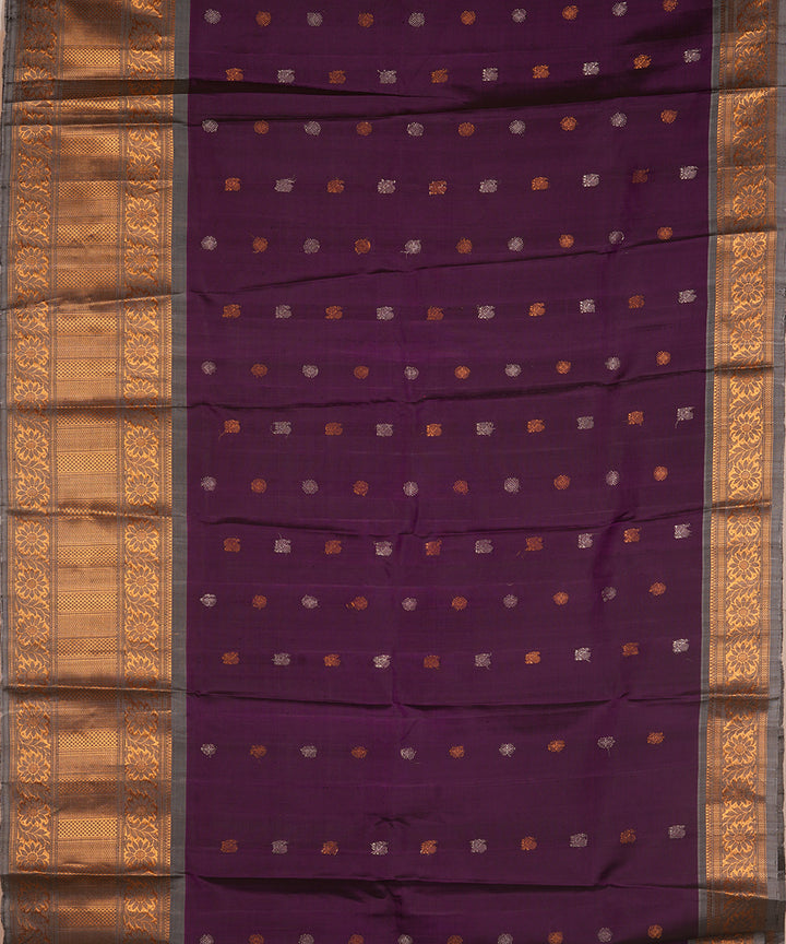 Violet and grey silk handwoven gadwal saree