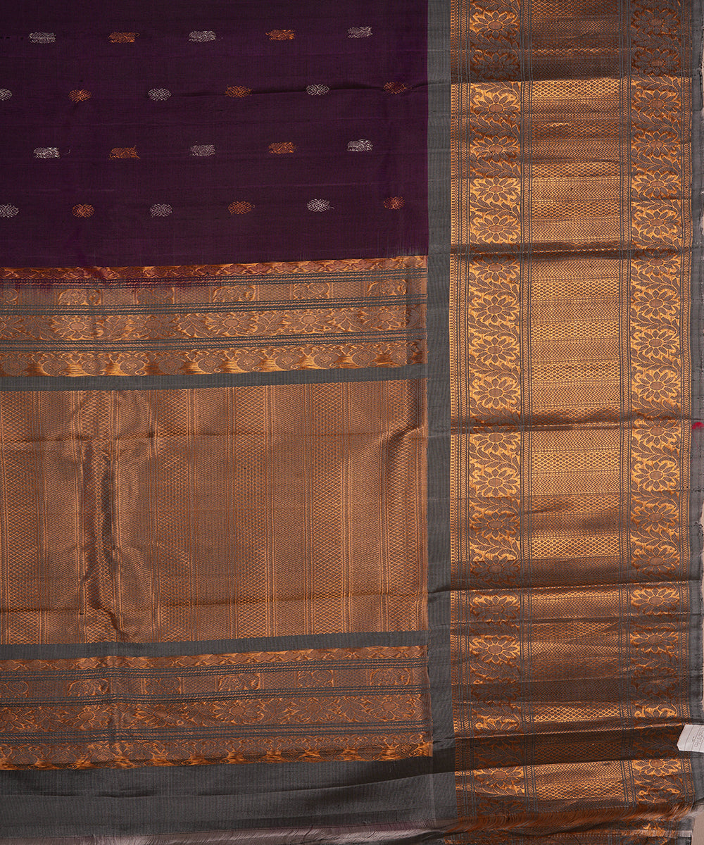 Violet and grey silk handwoven gadwal saree