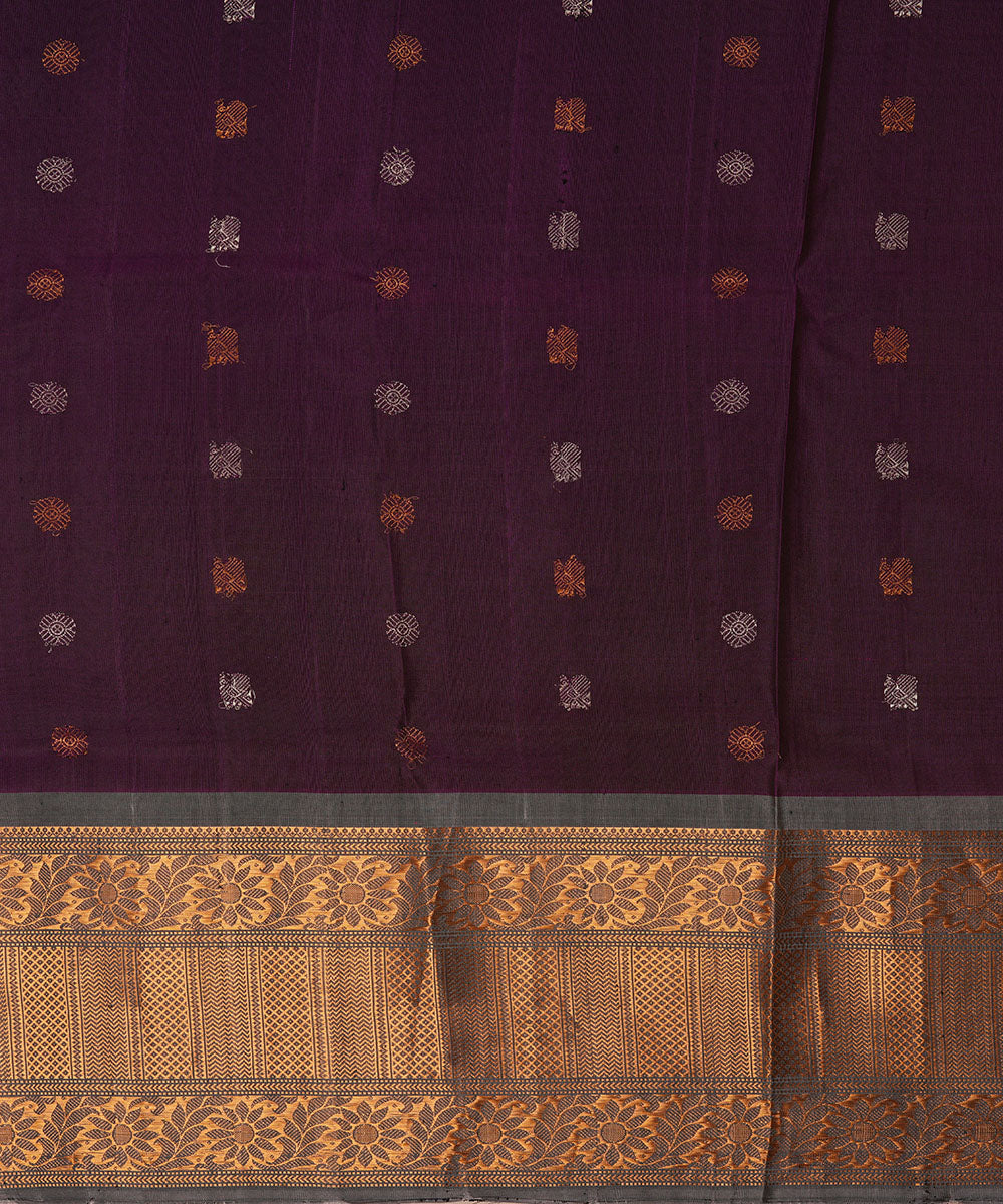 Violet and grey silk handwoven gadwal saree