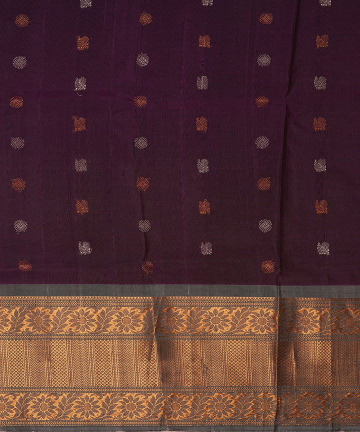 Violet and grey silk handwoven gadwal saree